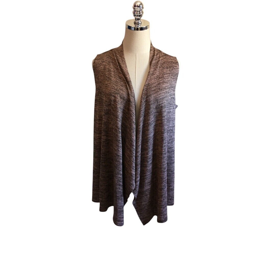 Logo Cardigan Women's Size Medium Tan Sleeveless Lori Goldstein
